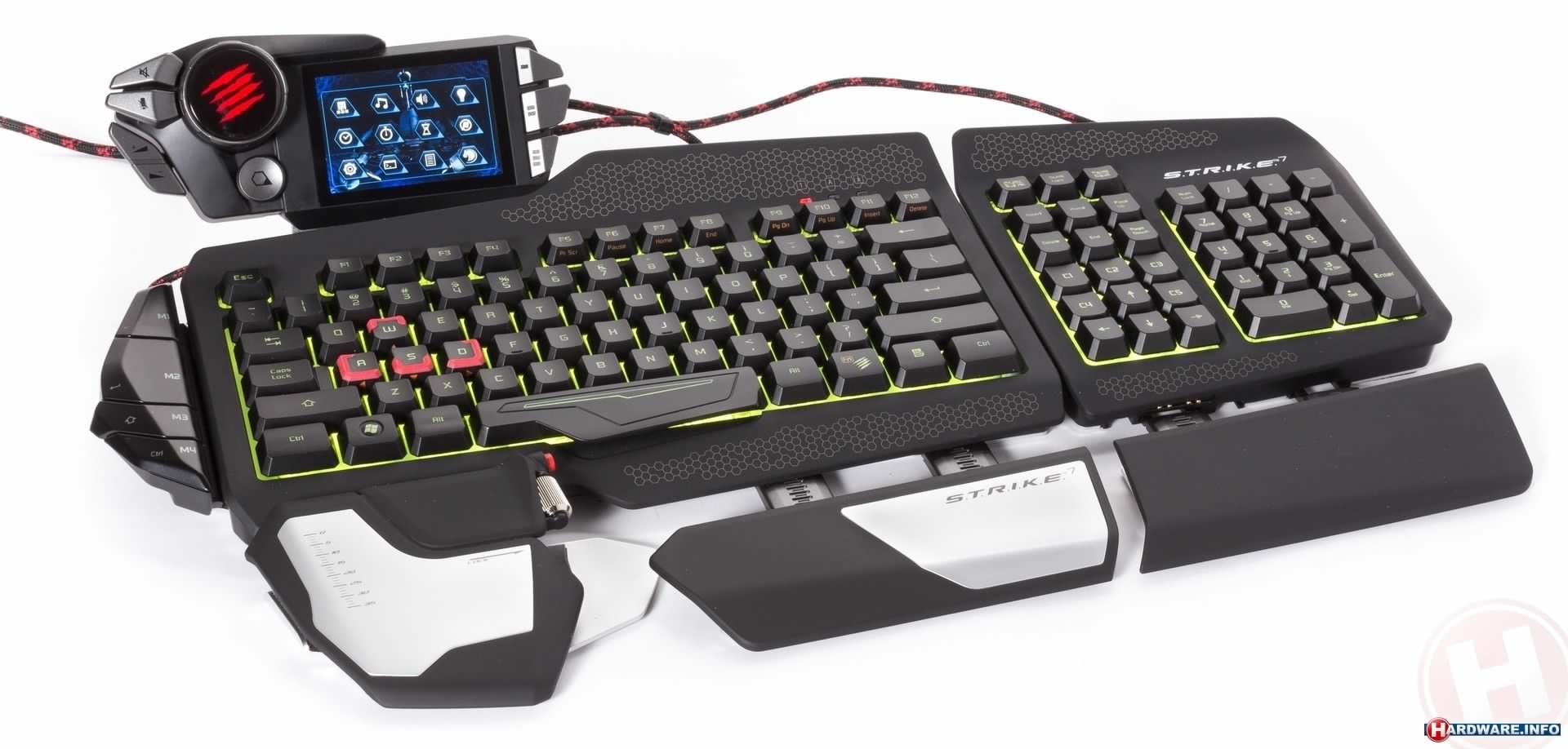 The Mad Catz Strike 7: by far the strangest looking keyboard I've ever seen. Note the touchscreen on the left.